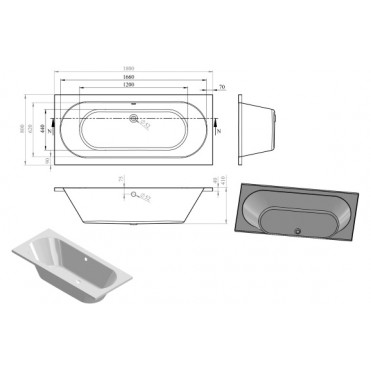 Miami Round Double End 1800x800x550mm 0TH Bath w/Legs