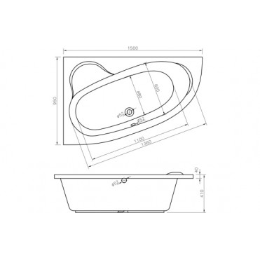 Miramar 1500x950x600mm 0TH Offset Corner Bath w/Legs (LH) Miramar 1500x950x600mm 0TH Offset Corner Bath w/Legs (LH)