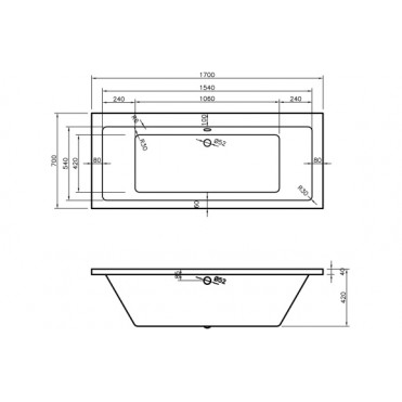 Navarre Square Double End 1700x700x550mm 0TH Bath w/Legs