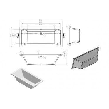 Navarre Square Double End 1700x800x550mm 0TH Bath w/Legs Navarre Square Double End 1700x800x550mm 0TH Bath w/Legs