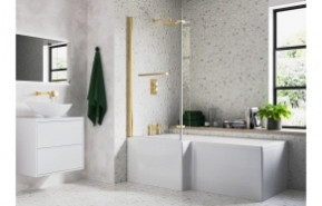 815x1500mm L Shape Bath Screen (6mm) - Brushed Brass