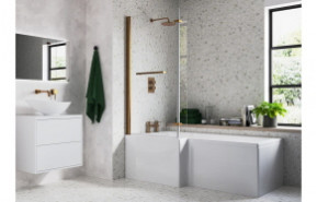 815x1500mm L Shape Bath Screen (6mm) - Brushed Bronze