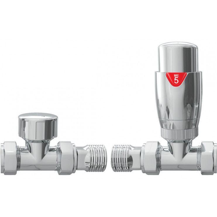 Round Thermostatic Chrome Radiator Valves - Straight