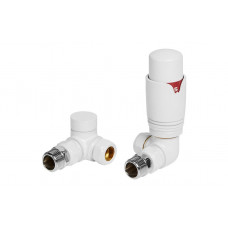 Round Thermostatic White Radiator Valves - Corner