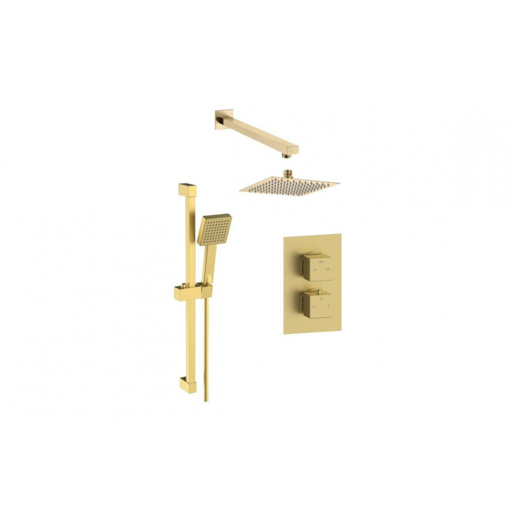 Square Concealed Valve Head & Arm Shower Pack - Brushed Brass Square Concealed Valve Head & Arm Shower Pack - Brushed Brass