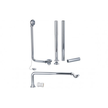 Exposed Bath Plug & Chain Waste w/Pipe Shrouds - Chrome