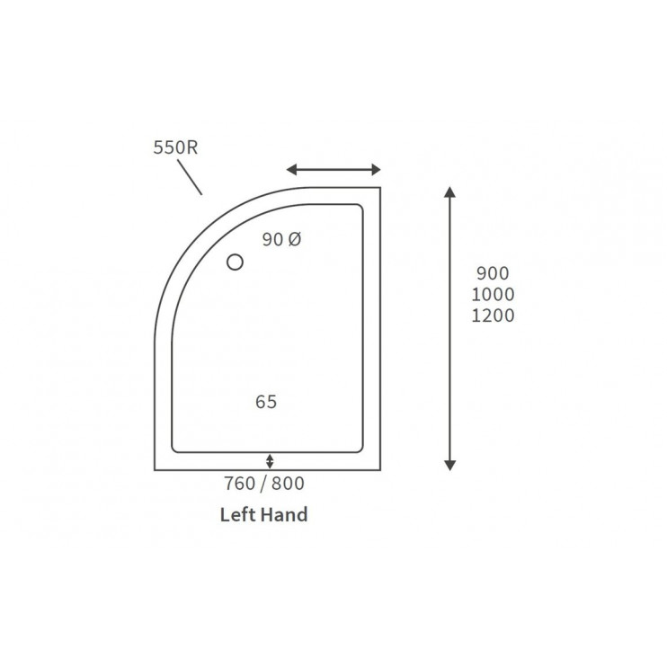 45mm Low Profile 900x760mm Offset Quadrant Tray & Waste (LH) - White