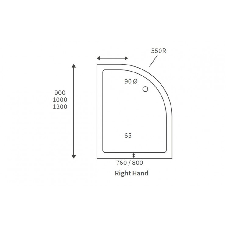 45mm Low Profile 900x760mm Offset Quadrant Tray & Waste (RH) - White 45mm Low Profile 900x760mm Offset Quadrant Tray & Waste (RH) - White