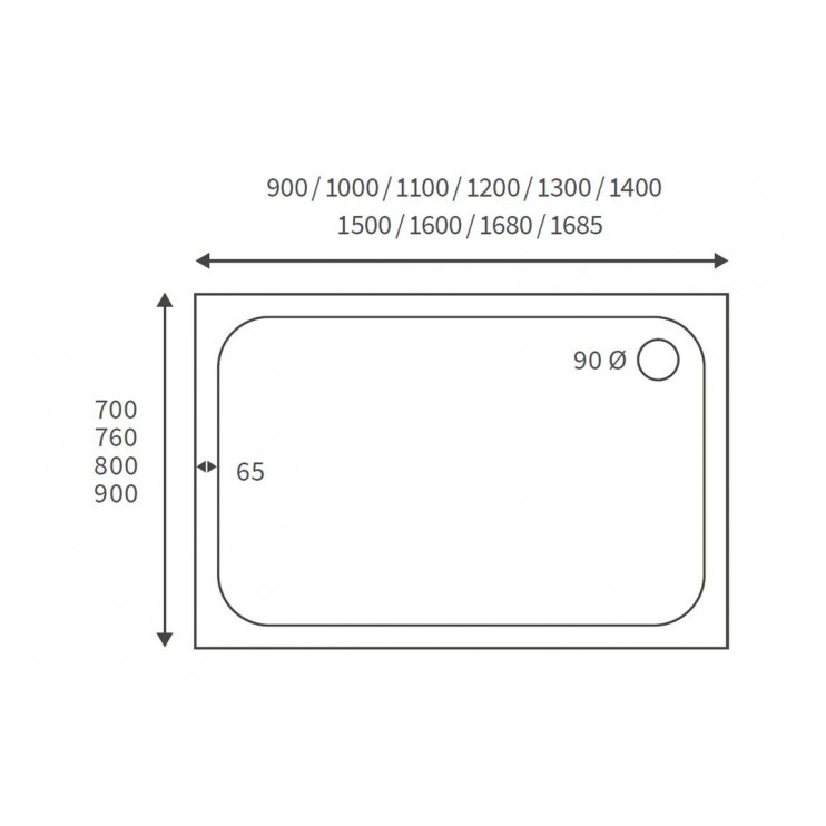 45mm Low Profile 900x700mm Rectangular Tray & Waste - White 45mm Low Profile 900x700mm Rectangular Tray & Waste - White