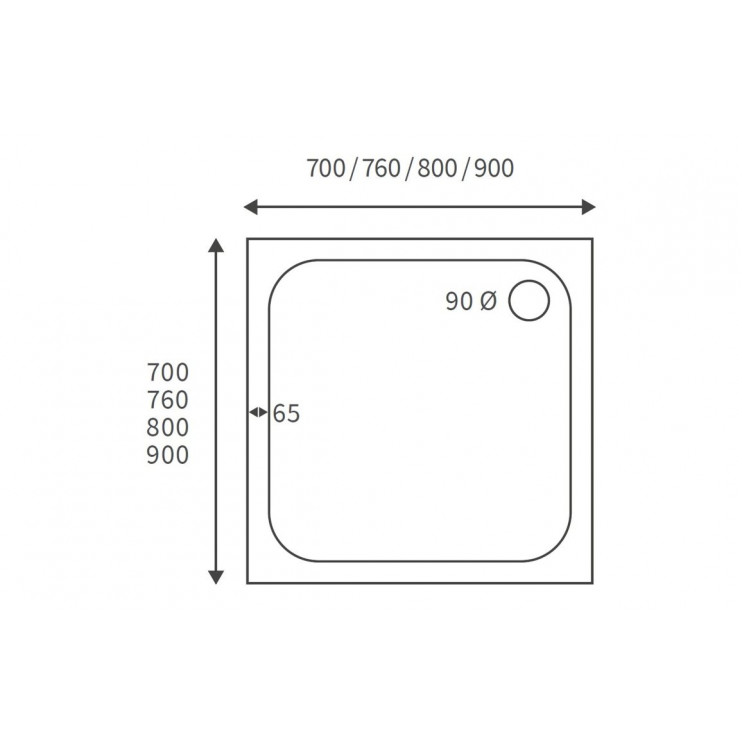 45mm Low Profile 800x800mm Square Tray & Waste - White