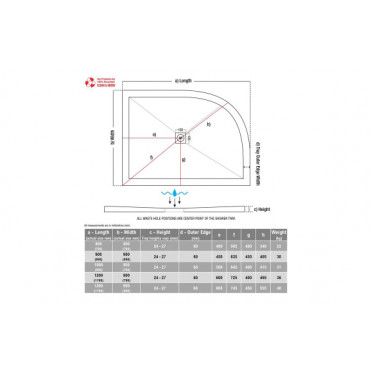 25mm Ultra-Slim 1000mm x 800mm Offset Quadrant Tray & Waste (LH)