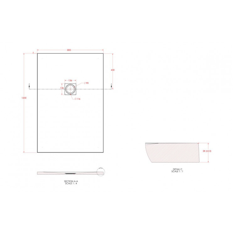 25mm 1200x800mm Slate Effect Ultra-Slim Rectangular Tray & Waste 25mm 1200x800mm Slate Effect Ultra-Slim Rectangular Tray & Waste