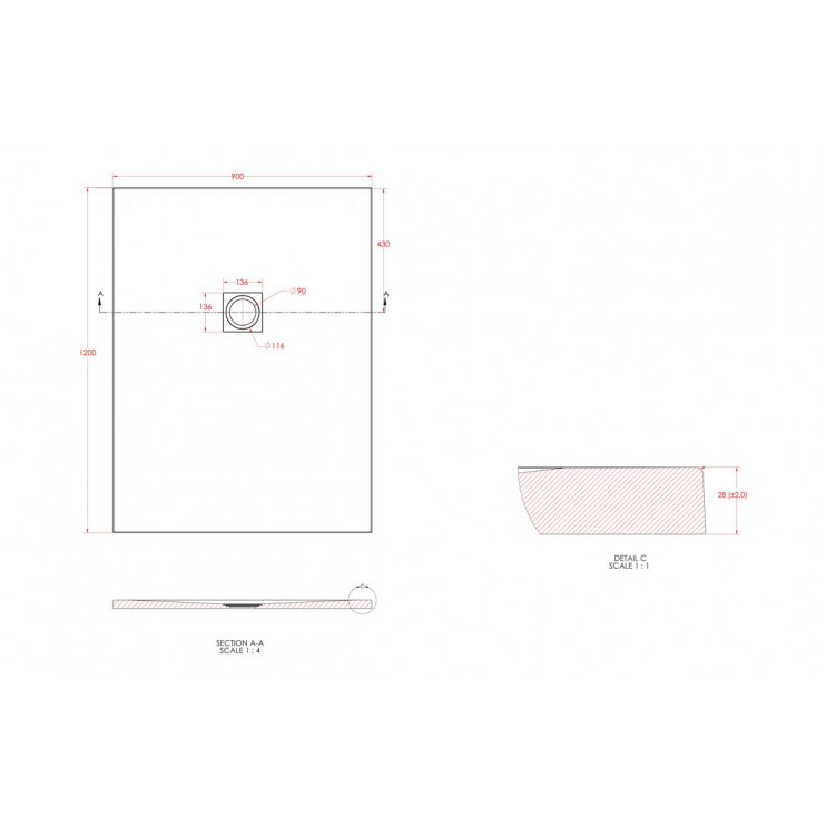 25mm 1200x900mm Slate Effect Ultra-Slim Rectangular Tray & Waste