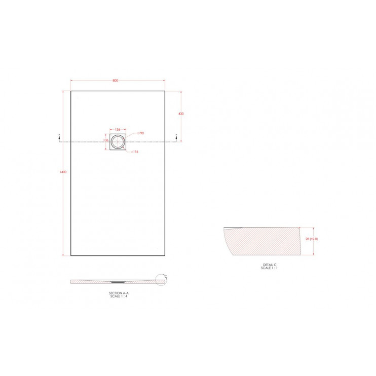 25mm 1400x800mm Slate Effect Ultra-Slim Rectangular Tray & Waste 25mm 1400x800mm Slate Effect Ultra-Slim Rectangular Tray & Waste
