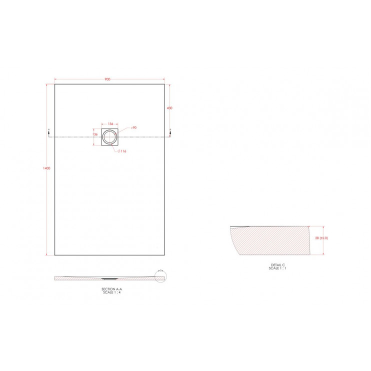 25mm 1400x900mm Slate Effect Ultra-Slim Rectangular Tray & Waste 25mm 1400x900mm Slate Effect Ultra-Slim Rectangular Tray & Waste