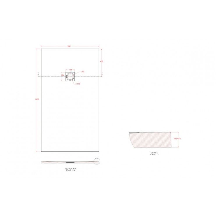 25mm 1600x900mm Slate Effect Ultra-Slim Rectangular Tray & Waste 25mm 1600x900mm Slate Effect Ultra-Slim Rectangular Tray & Waste