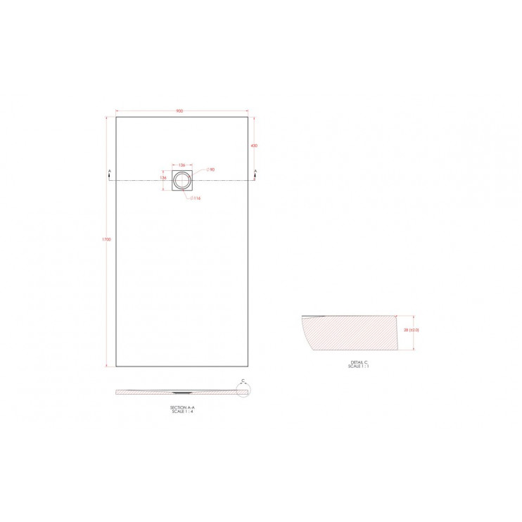 25mm 1700x900mm Slate Effect Ultra-Slim Rectangular Tray & Waste 25mm 1700x900mm Slate Effect Ultra-Slim Rectangular Tray & Waste