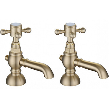 Tadlow Basin Pillar Taps - Brushed Brass