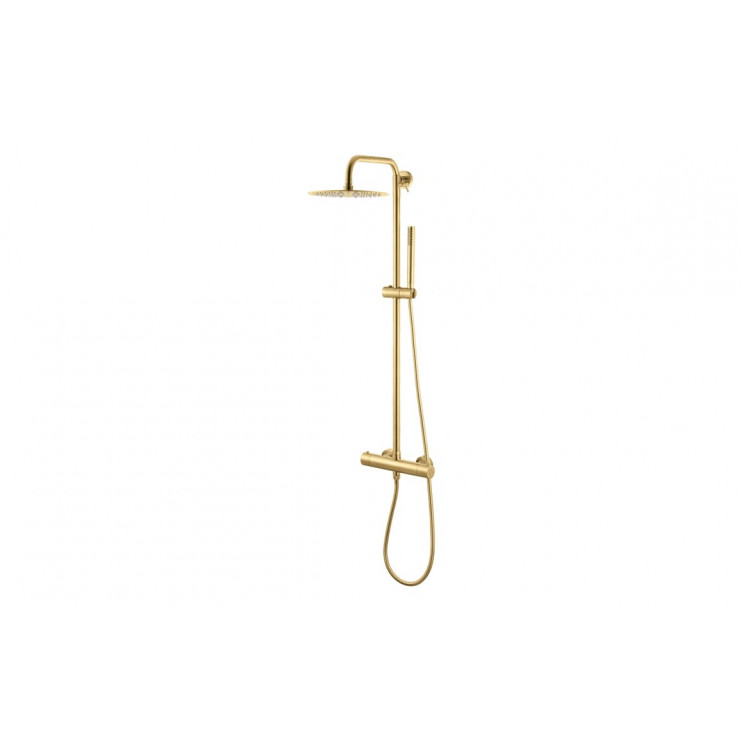 Vema Thermostatic Round Bar Valve w/Fixed Head & Riser - Brushed Brass Vema Thermostatic Round Bar Valve w/Fixed Head & Riser - Brushed Brass
