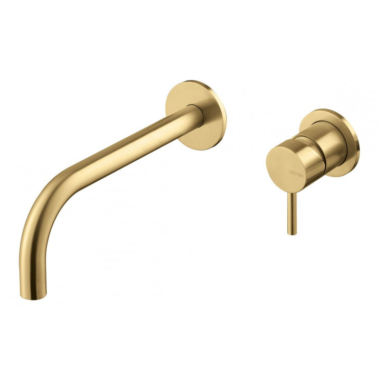 Vema Tiber Wall Mounted Basin Mixer - Brushed Brass