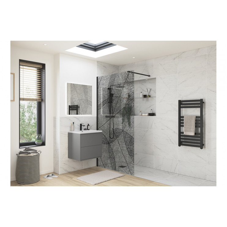 Iconix 1200mm 8mm Glass Leaf Design Wetroom Panel - Black