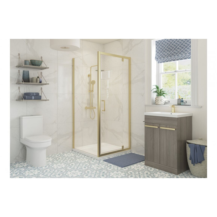 Classix 900mm x 6mm Glass Pivot Door - Brushed Brass