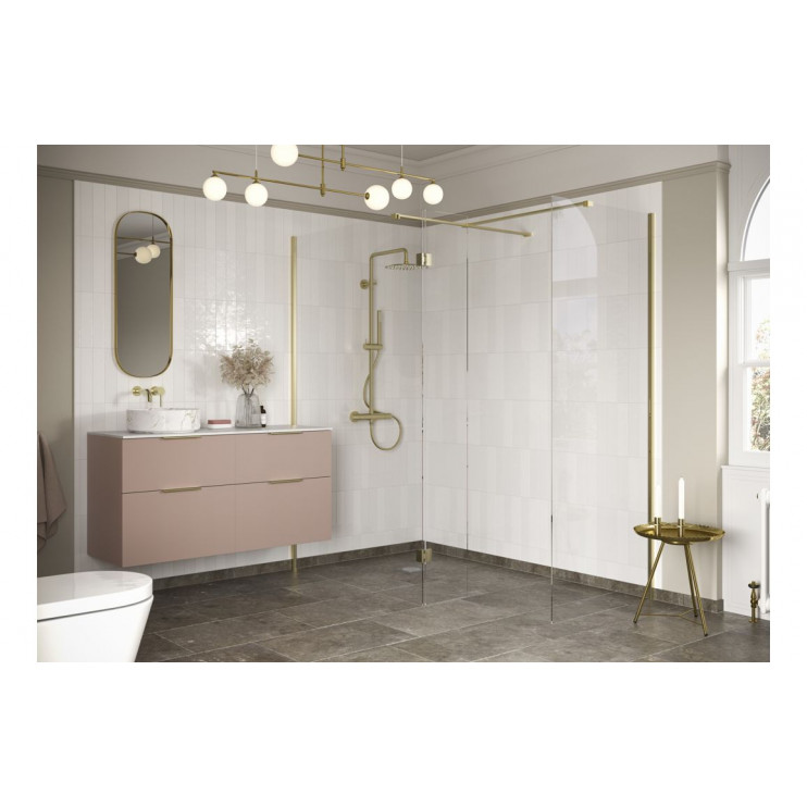 Iconix 500mm 8mm Glass Wetroom 8mm Glass Side Panel & Arm - Brushed Brass