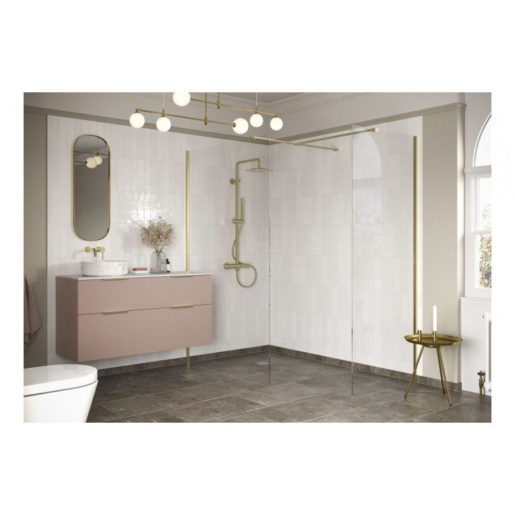 Iconix 500mm 8mm Glass Wetroom 8mm Glass Side Panel & Arm - Brushed Brass