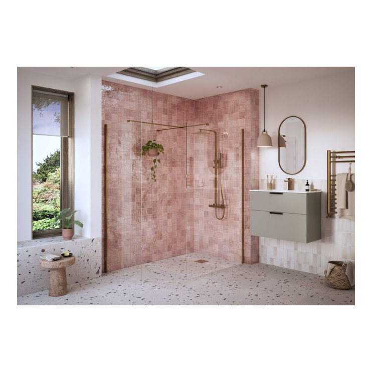 8mm Glass Iconix 900mm Wetroom 8mm Glass Side Panel & Arm - Brushed Bronze