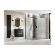 Iconix 800mm 8mm Glass Fluted Wetroom Panel & Side Panel Arm - Black