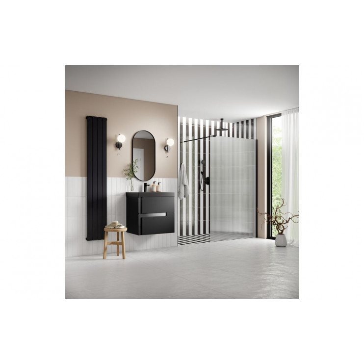 Iconix 1000mm 8mm Glass Fluted Wetroom Panel & Support Arm - Black