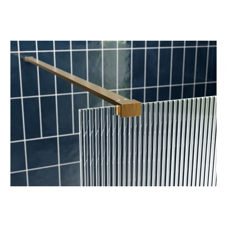 Iconix 900mm 8mm Glass Fluted Wetroom Panel & Side Panel Arm - Brushed Brass