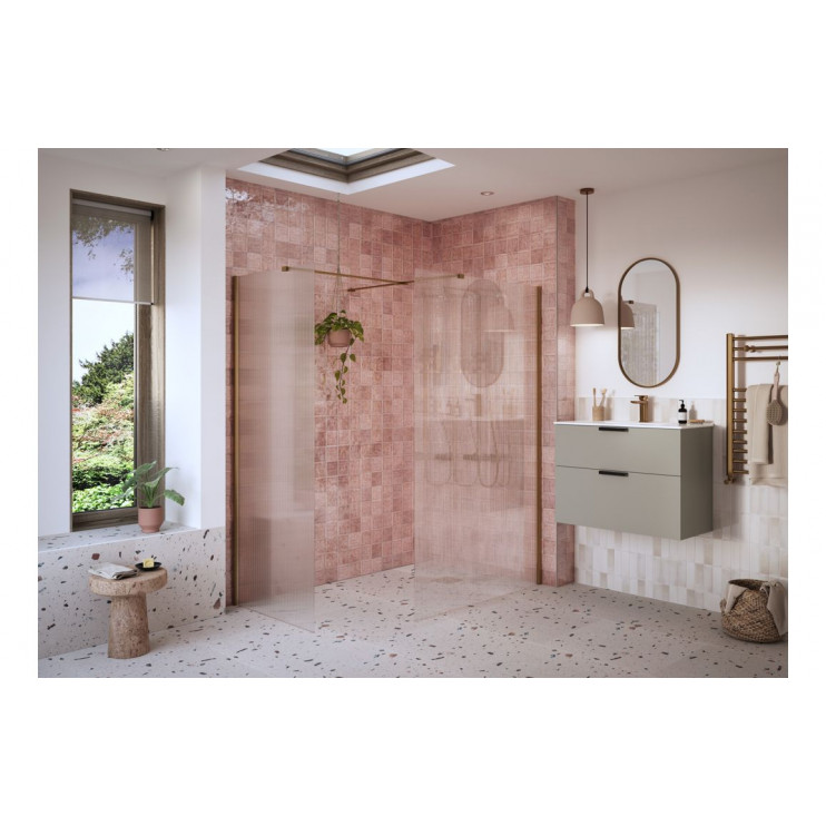 Iconix 900mm 8mm Glass Fluted Wetroom Panel & Side Panel Arm - Brushed Bronze