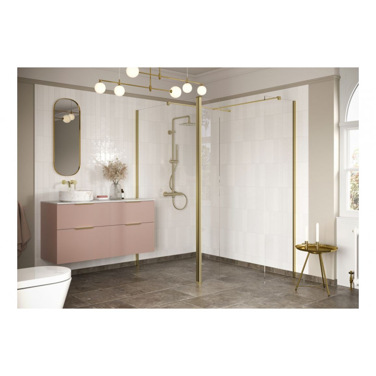 Iconix Optional 1950x300x8mm Rotatable Wetroom Panel (Full Hinge) - Brushed Brass