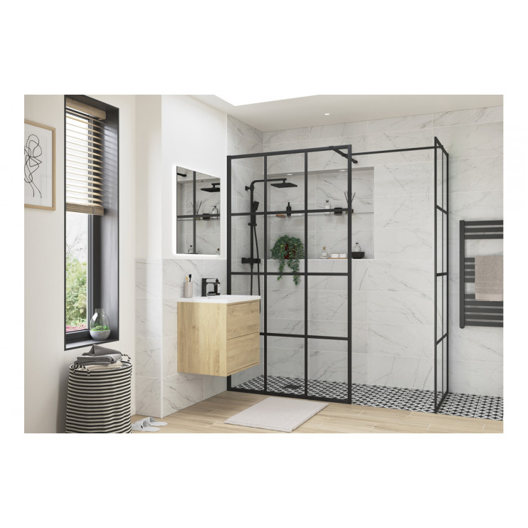 Iconix 800mm 8mm Glass Framed Wetroom Side Panel - Black