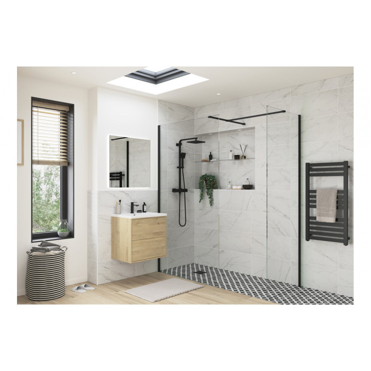 Iconix 500mm 8mm Glass Wetroom Side Panel & Arm - Black