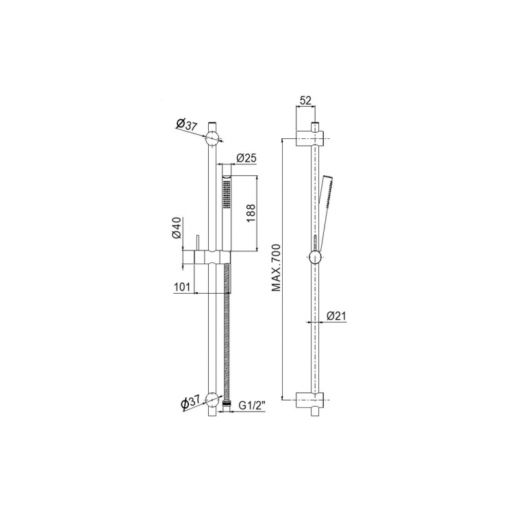 Vema Maira ABS Riser Rail w/Hose & Handset