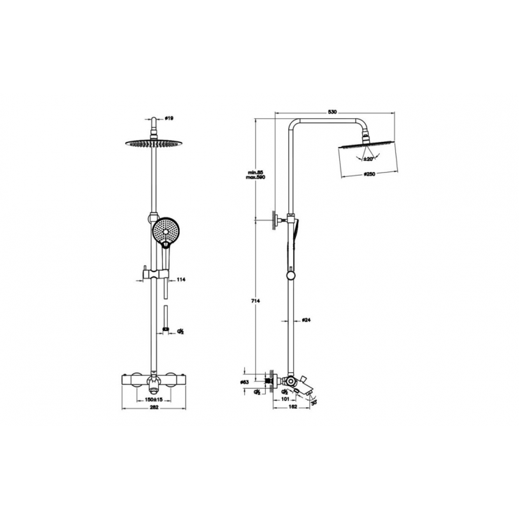 VitrA Aquaheat Bliss 250B Shower Column w/Bath Spout - Chrome