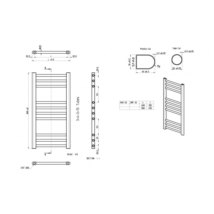 Grada Straight 30mm Ladder Radiator (500x800x30mm) - Brushed Brass Grada Straight 30mm Ladder Radiator (500x800x30mm) - Brushed Brass