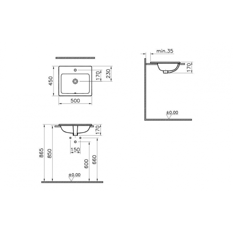 VitrA S20 500x450mm 1TH Countertop/Vessel Washbowl - White