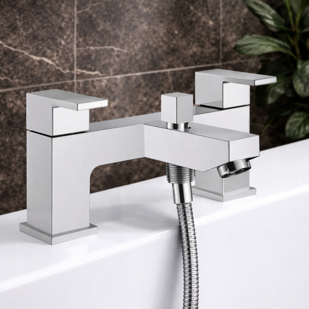 Ponza Bath/Shower Mixer & Bracket - Chrome Bathroom Taps