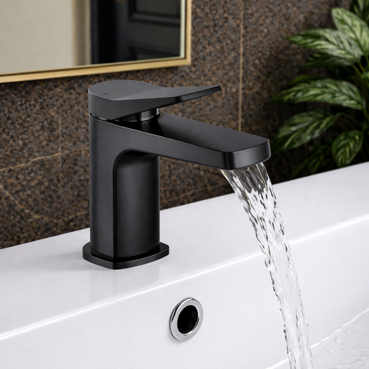 Nancy Basin Mixer & Waste - Matt Black Bathroom Taps