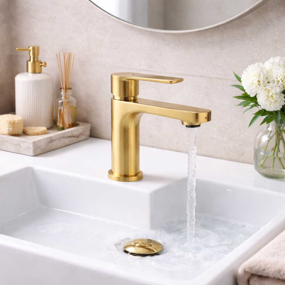 Bathroom Basin Mixers Brushed Brass AB2840 Abode Aquip Basin Mixer - Brushed Brass Bathroom Taps