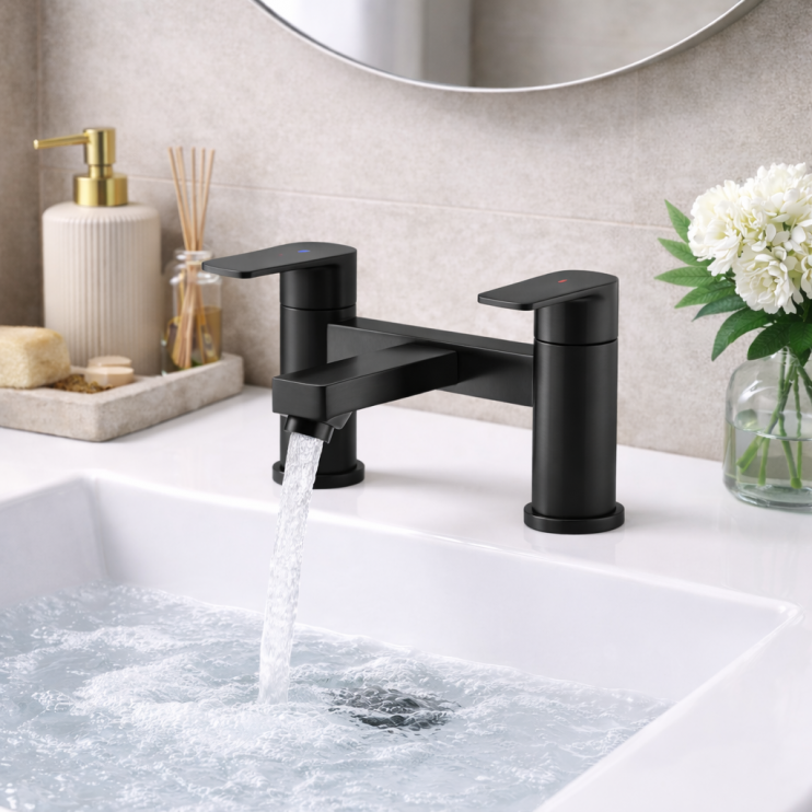 Abode Aquip Deck Mounted Bath Filler - Matt Black Bathroom Taps