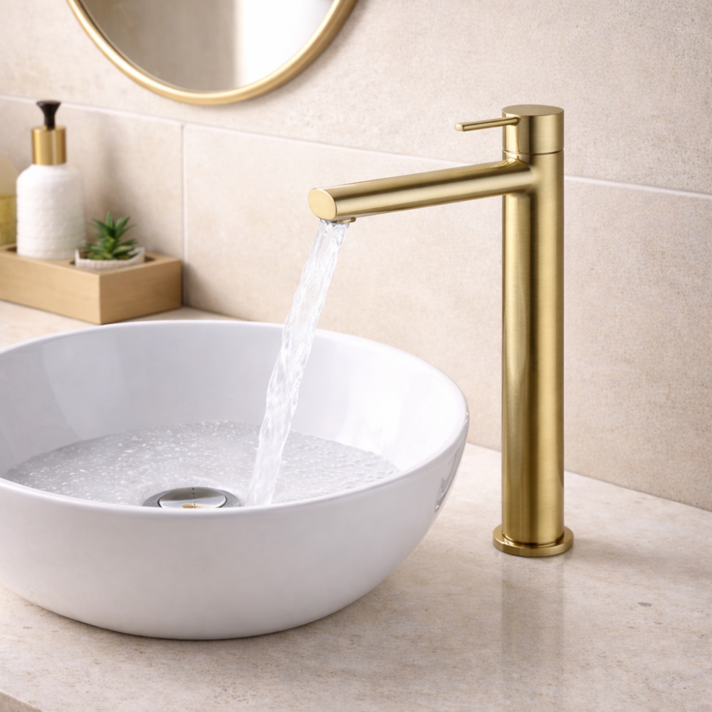Evola Tall Basin Mixer - Brushed Brass Bathroom Taps