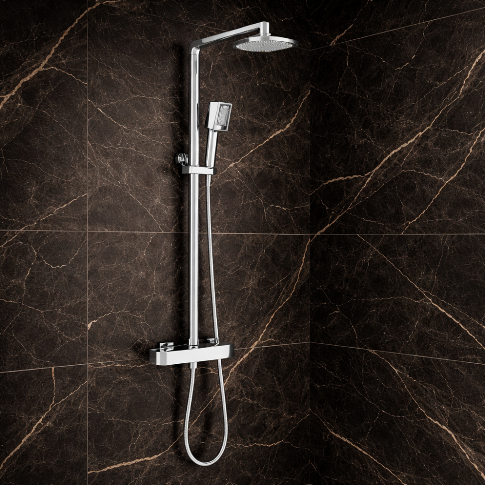 Columns Showers Chrome DICM0584 Cosmic Square Thermostatic Bar Mixer w/Riser Kit - Chrome