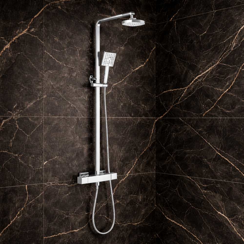 Columns Showers Chrome DICM0586 Aurora Round Thermostatic Bar Mixer w/Riser Kit - Chrome